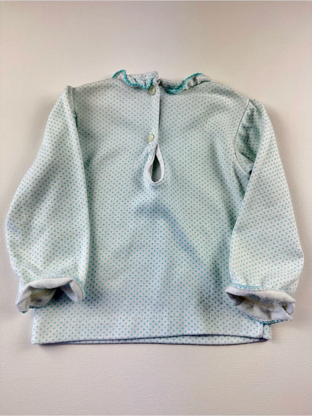 Vintage 1980s Carters Baby Girl Polka Dot Blouse Shirt Collar Ruffles 24M 2T